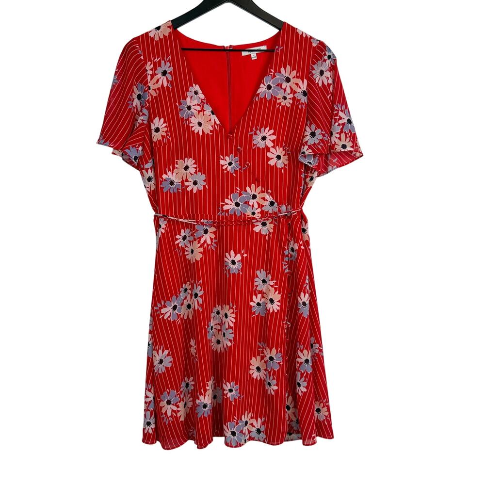 Madewell Button Wrap Floral Mini Dress in Daisy Society Red VNeck- 4